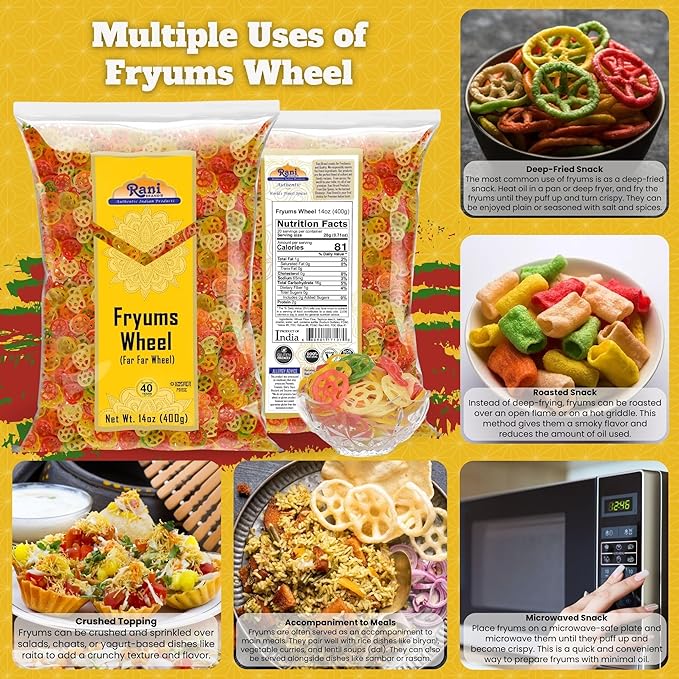 Rani Far Far/Fryums (Wheat & Tapioca Pellet) Wheel Shape 14oz (400g) ~ Vegan, Kosher, Uncooked