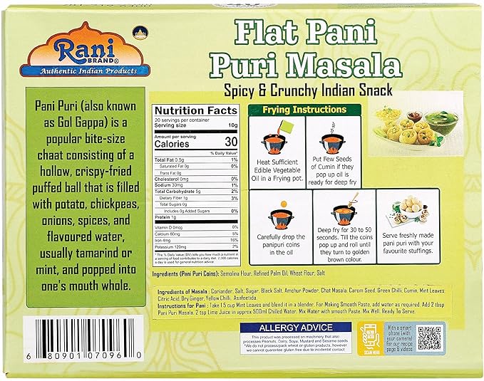 Rani Pani Puri Coins (Uncooked, Microwaveable wheat and Semolina Coins) 7oz (200g) with Pani Puri