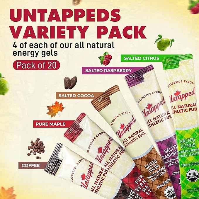 UnTapped Maple Syrup Energy Gels Pack of 20 | 5 All-Natural Flavors Including Coffee, Raspberry