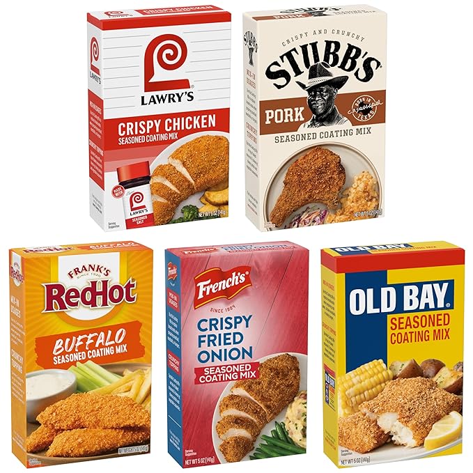 Seasoned Coating Mix Variety Pack, From Popular Brands Lawry??? Frank???RedHot, French??? OLD BAY