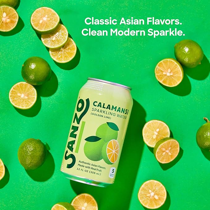 Sanzo Flavored Sparkling Water - Golden Lime Seltzer (Calamansi) - Low Calorie Low Sugar Soda