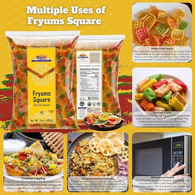 Rani Far Far / Fryums (Wheat & Tapioca Pellet) Square Shape 14oz (400g) ~ Vegan, Kosher, Uncooked