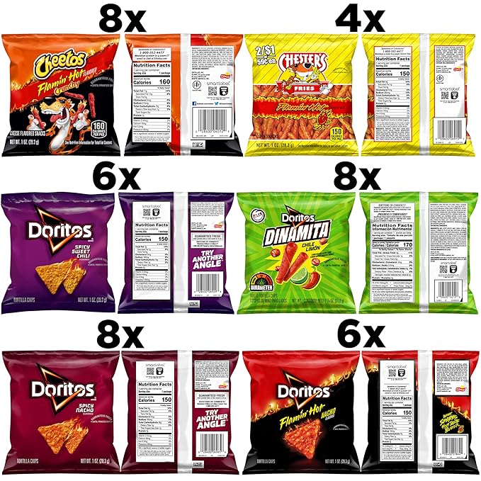 Frito Lay Fiery Mix Variety Pack, Hot & Spicy Snacks Single Serve Bags, (Pack of 40), Flamin' Hot