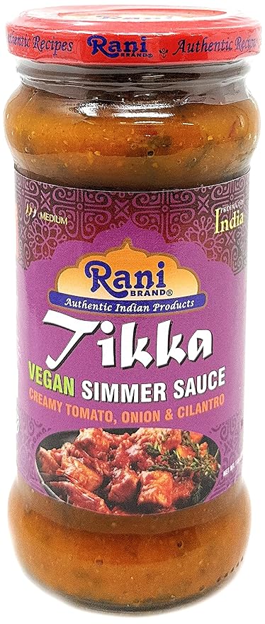 Rani Tikka Curry Vegan Simmer Sauce (Creamy Tomato, Onion & Cilantro) 14oz (400g) Glass Jar ~ Easy