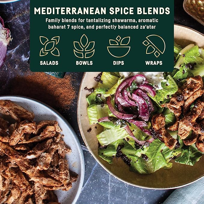 Afia Mediterranean Spice Blends Gift Set | Za?™atar, Baharat & Shawarma Spice | Mediterranean for