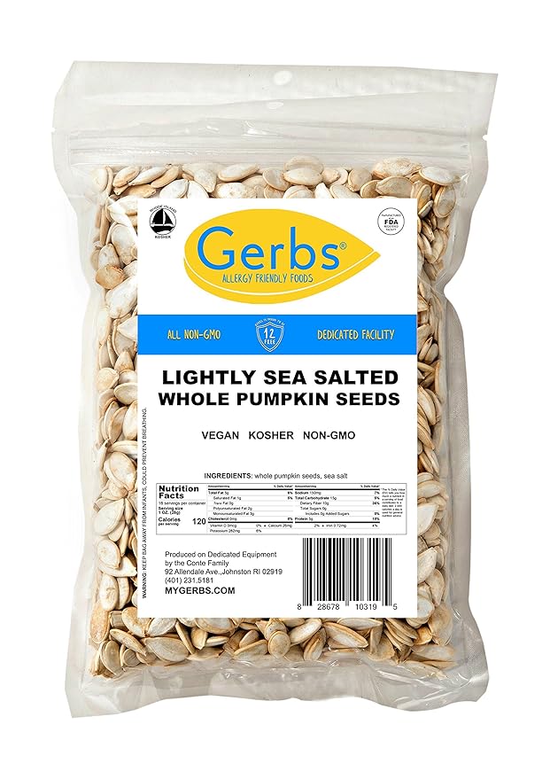 Gerbs Lightly Sea Salted Whole Pumpkin Seeds 1 lb. | Small Batch Roasted, In-Shell, 10.5 mm Size