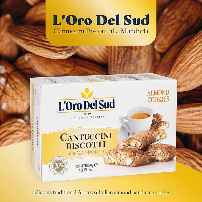 L'Oro Del Sud Traditional Almond Biscotti, Cantuccini d'Abruzzo, Italian Cookies Madewith Real