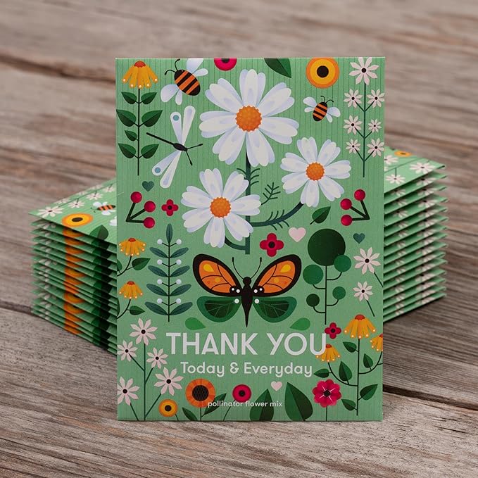 Bentley Seed Co. Thank You Packet - Pollinator Flower Mix - 25 Seed Packets - Perfect Eco-Friendly