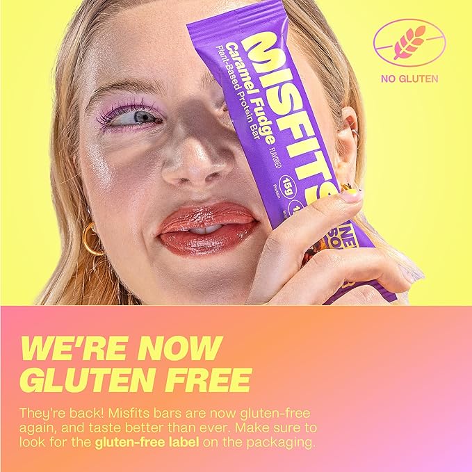 Misfits Vegan Protein Bars - Updated Gluten Free Recipe | Plant Based, Low Sugar & Carb, High Fiber