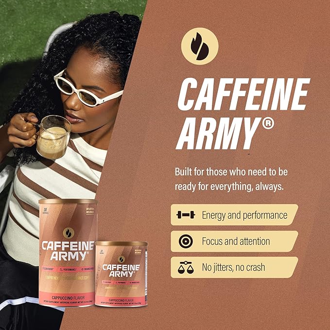 CAFFEINE ARMY Cappuccino| Comprehensive Functional Coffee with MCTs, CoQ10, Collagen and