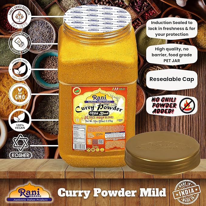 Rani Curry Powder Mild (10-Spice Authentic Indian Blend) 5lbs (2.27kg) PET Jar ~ All Natural |