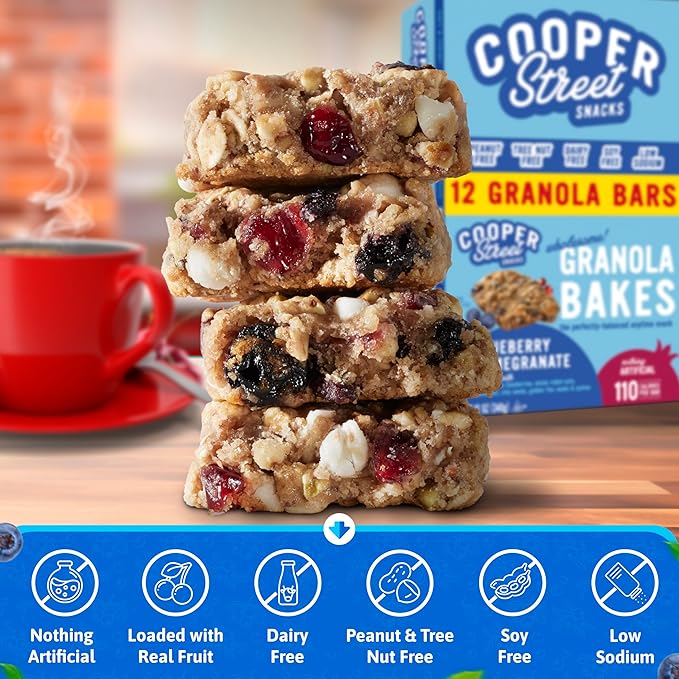 Cooper Street Blueberry Pomegranate Granola Bakes (12 bars) - Individually Wrapped Soft and Chewy
