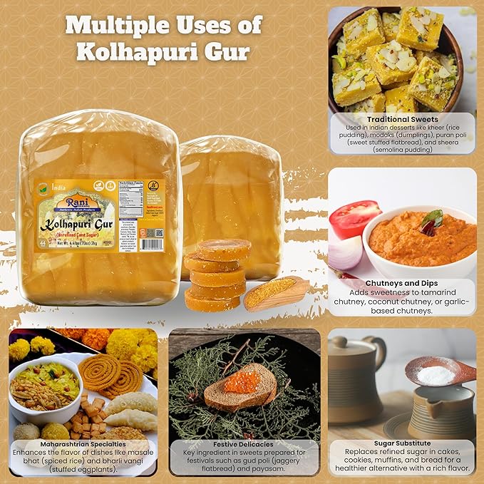 Rani Kolhapuri Gur (Jaggery) 70oz (4.4lbs) 2kg ~ Unrefined Cane Sugar, No Color added, Gluten