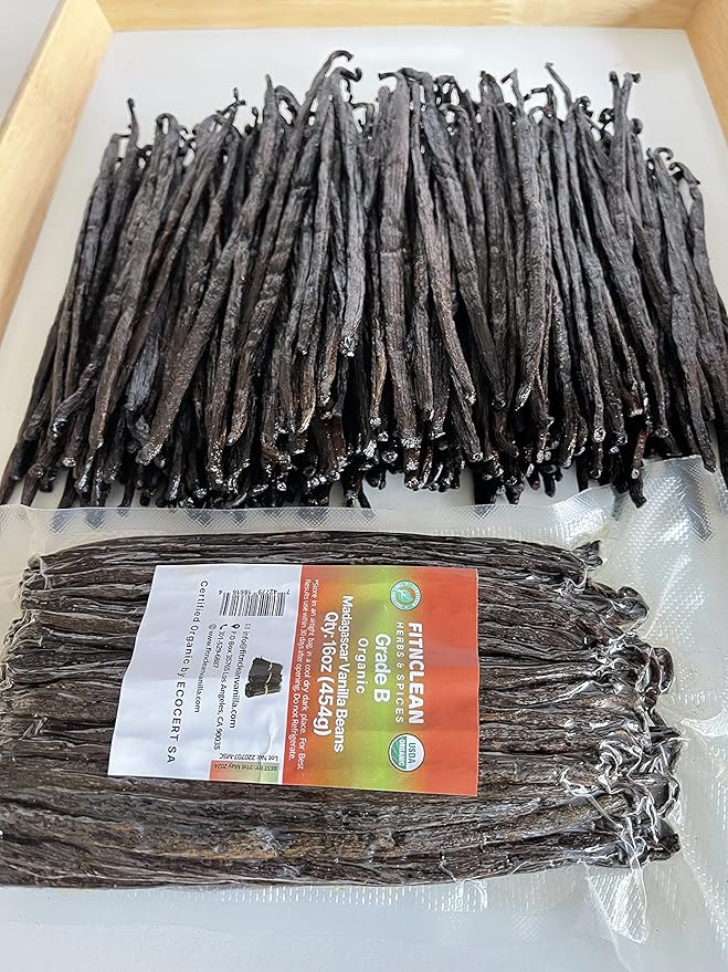 1 Lb Organic Madagascar Vanilla Beans Grade B. Certified USDA Organic 6"-7" by FITNCLEAN VANILLA.