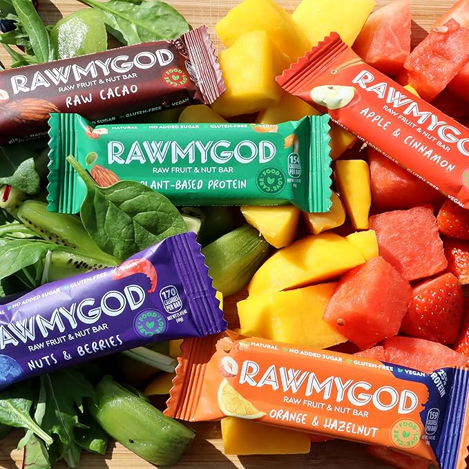 RAWMYGOD Fruit and Nut Bars, Gluten Free, Vegan, No Added Sugar (20 bars, Vitality Pack - 5