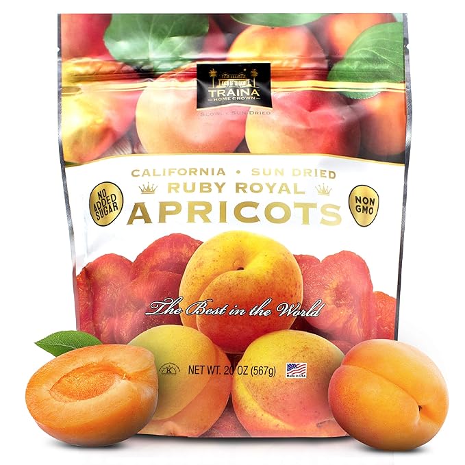 Traina Home Grown California Sun Dried Ruby Royal Apricots - Healthy, No Sugar Added, Non GMO