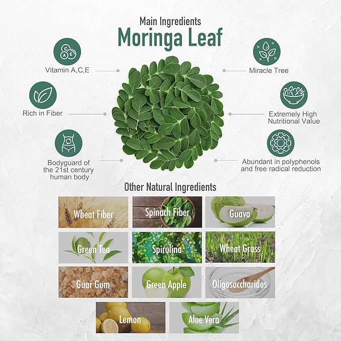 High-Fiber Drink Mix ??5 Salads in One, Moringa & Superfood Blend, Vegan, Nutrient-Rich, 7 Packets