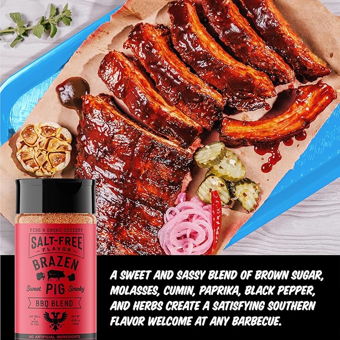 Fire & Smoke Society Salt-Free Brazen Pig BBQ Seasoning | Pork Rub, BBQ Spice Blend | Pork