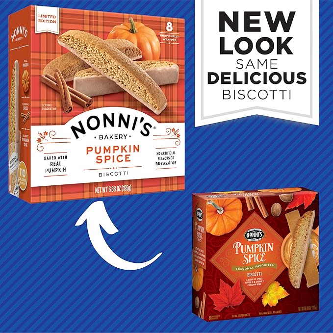 Nonni's Pumpkin Spice Biscotti Holiday Cookies - 2 Boxes Pumpkin Cookies - Pumpkin Biscotti