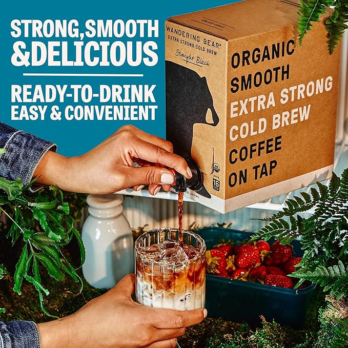 Wandering Bear Organic Vanilla Cold Brew Coffee On Tap, 96 fl oz - Extra Strong, Bold, Smooth