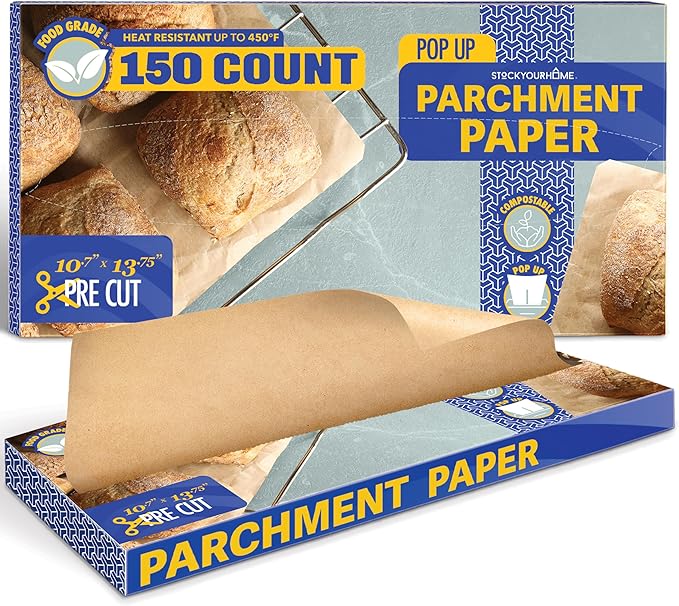 Stock Your Home 150 Ct Unbleached Parchment Paper Sheets, Pop Up Parchment Paper Sheets for Baking
