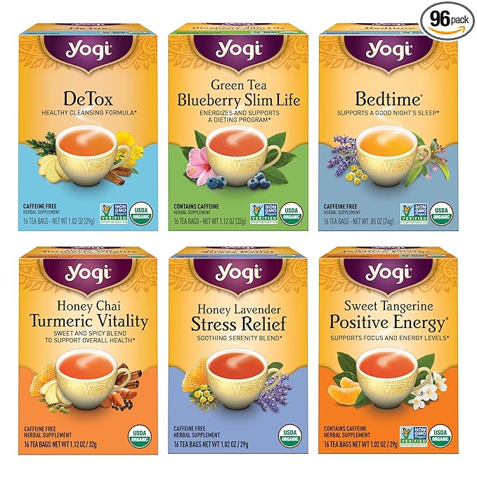 Yogi Tea Favorites Variety Pack - 16 Bags per Pack (6 Packs) - Organic Gift Box - Includes Sweet
