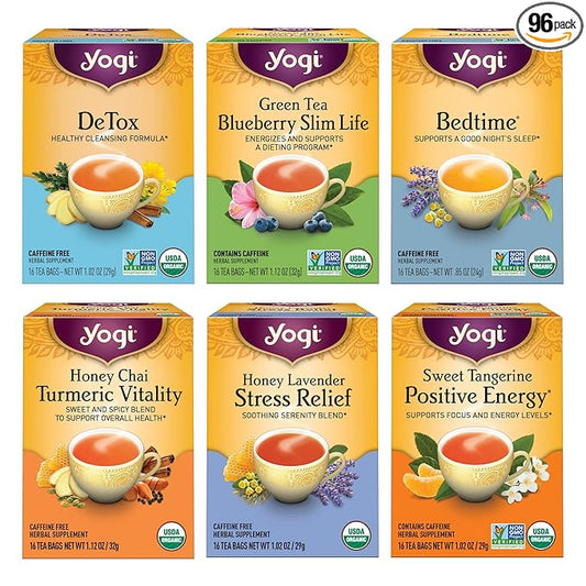 Yogi Tea Favorites Variety Pack - 16 Bags per Pack (6 Packs) - Organic Gift Box - Includes Sweet