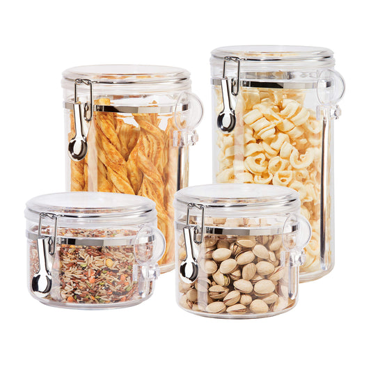 Oggi Clear Airtight Canisters with Clamp Lids & Spoons, Set of 4