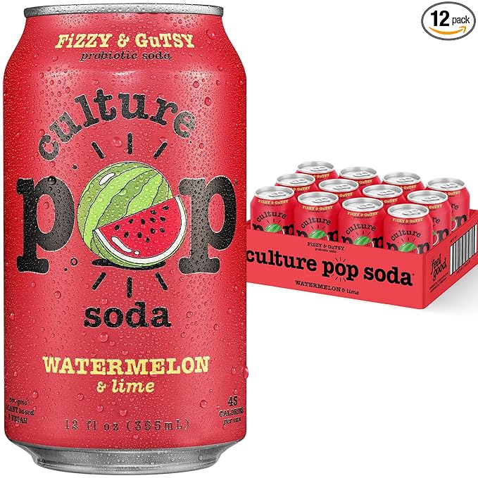 Culture Pop Soda, Watermelon & Lime, Probiotic Low Sugar Soda, Sparkling Juice Alternative