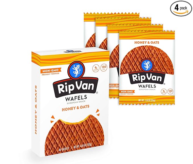 Rip Van Wafels Honey & Oats Stroopwafels - Healthy Snacks - Non GMO Snack - Keto Friendly - Office