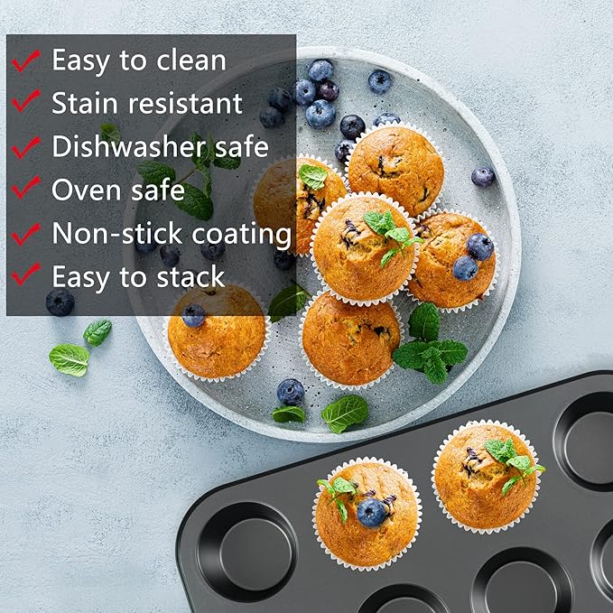Kitchen 5-Piece Nonstick Bakeware Set - Round/Square Cake Pans, Muffin Pan, Loaf Pan, Roast Pan &
