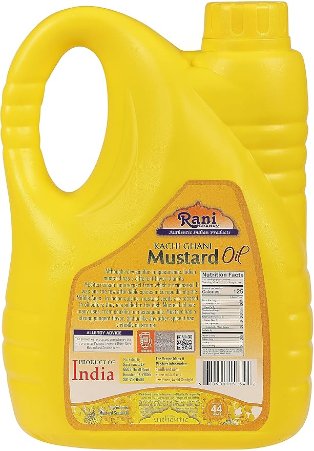 Rani Mustard Oil (Kachi Ghani) 67.6 Ounce (2 Liter) Pack of 2, NON-GMO | Gluten Free | Vegan | 100%