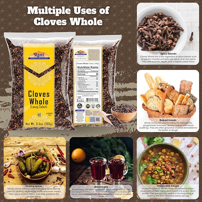 Rani Cloves Whole (Laung) 3.5oz (100g) Great for Food, Tea, Pomander Balls and Potpourri, Hand