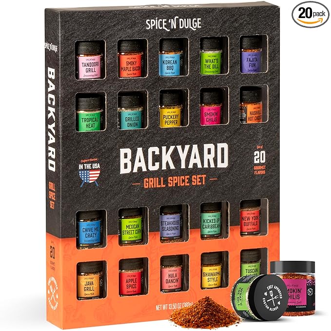 Grilling Spice Set Grill Seasoning Gifts, 20 Unique Spices and Seasonings Jars Gift Set, BBQ Gifts