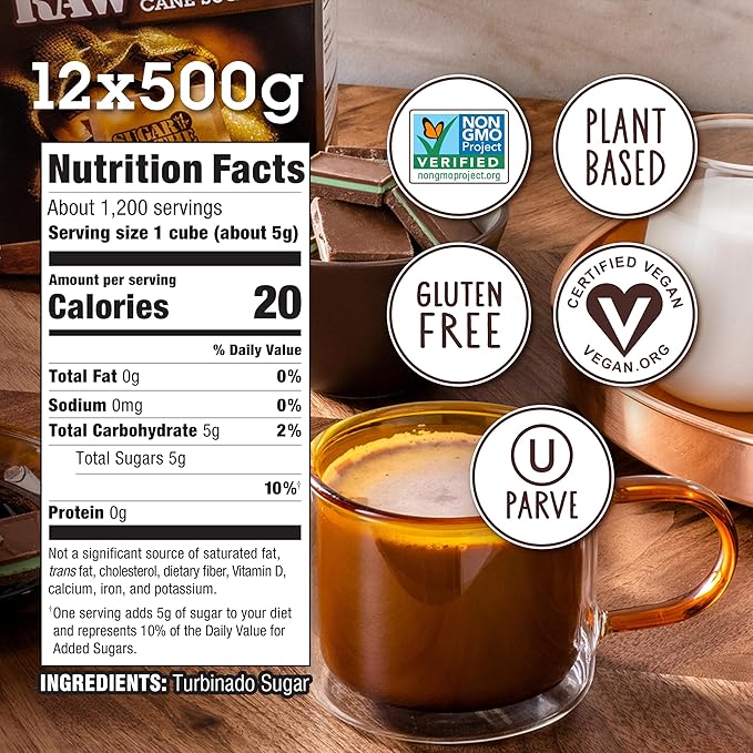 Sugar In The Raw Granulated Turbinado Cane Sugar Cubes, No Added Flavors or erythritol, Pure