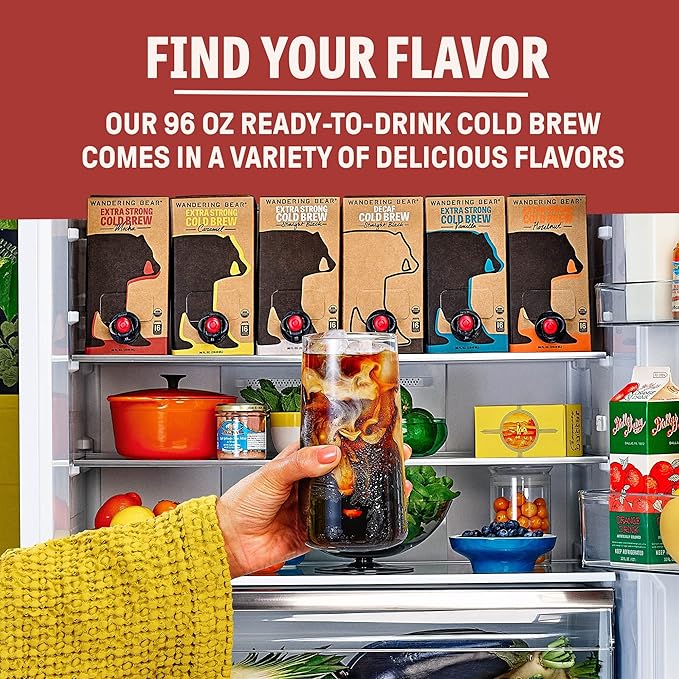Wandering Bear Organic Mocha Cold Brew Coffee On Tap, 96 fl oz - Extra Strong, Bold, Smooth
