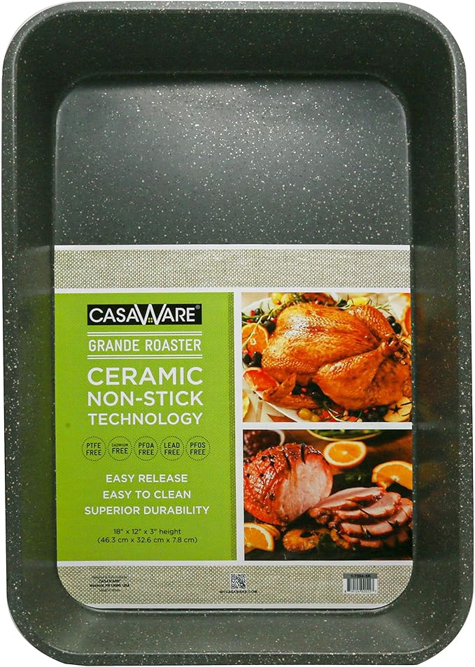 casaWare Grande Lasagna/Roaster Pan 18 x 12 x 3-Inch - Extra Large, Ceramic Coated NonStick (Silver
