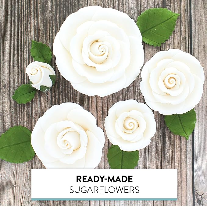 Global Sugar Art Exquisite Edble Rose & Leaf Sugar Cake Flowers Tray White, Unwired by Chef Alan