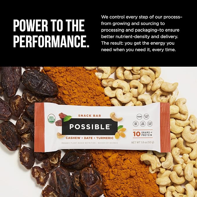 POSSIBLE Snack Bar - Organic Energy Bars with 10g of Plant-Based Protein - Vegan, Gluten-Free