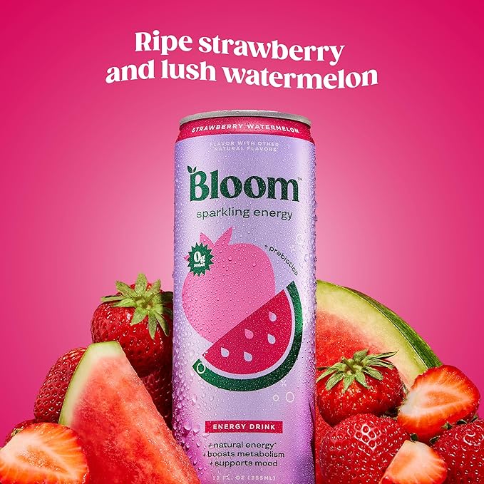 Bloom Nutrition Sparkling Energy Drink - Natural Caffeine, Zero Sugar, 180mg Caffeine