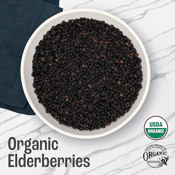 J MAC BOTANICALS Certified USDA - 100% Organic Dried Elderberries - 2lb Bulk - Non-Irradiated