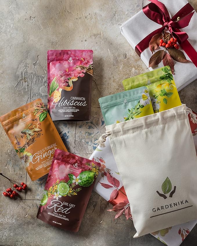 Gardenika Loose Leaf Tea Set, Herbal Caffeine-Free Set - Rooibos, Spearmint, Chamomile, Hibiscus