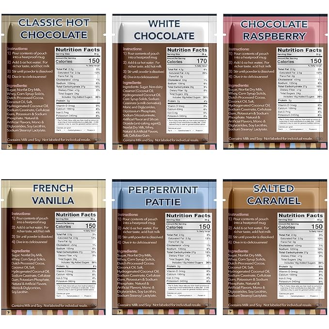 Double Donut Flavored Hot Chocolate Packets, Gourmet Hot Cocoa Mix Variety Pack 30 Count Includes