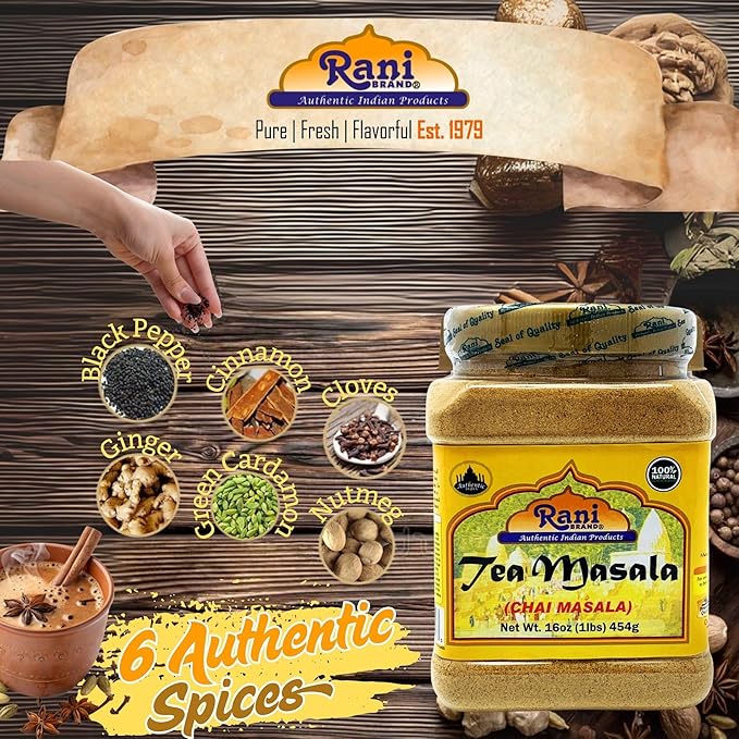 Rani Tea (Chai) Masala Indian Spice Blend 16oz (1lb) 454g Bulk PET Jar, Pack of 6 ~ All Natural |