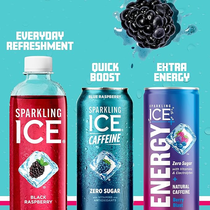 Sparkling Ice Caffeine Variety Pack, Flavored Sparkling Water, Zero Sugar, with Vitamins and