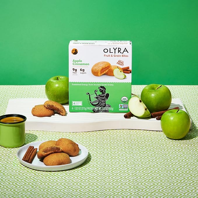 Olyra Apple Cinnamon - Organic Soft Baked Fruit Bars - High Fiber - Healthy Breakfast Snack with
