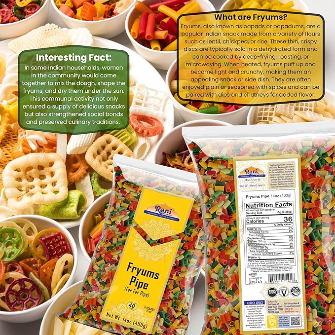 Rani Far Far/Fryums (Wheat & Tapioca Pellet) Round/Pipe Shape 14oz (400g) ~ Vegan, Kosher