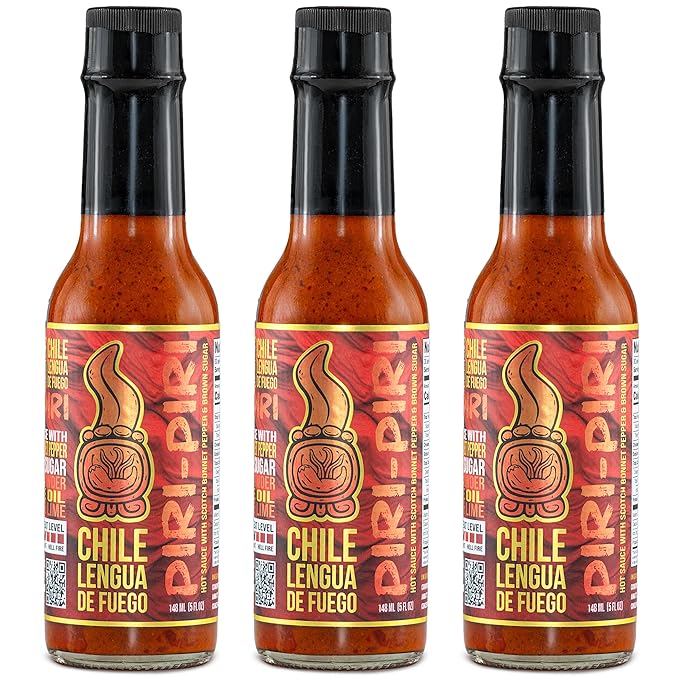 Hot Sauce | Chile Lengua de Fuego (Pack of 3, Piri Piri) – Medium Heat Gourmet Sauce with Scotch