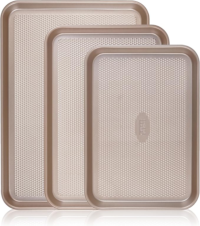 Baker's Secret Baking Sheet Pan Set, 3x Cookie Sheets for Oven, Diamond Texture Premium Air Flow