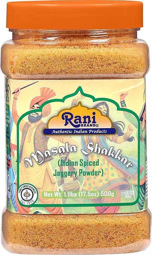 Rani Masala Shakkar (Indian Spiced Jaggery Powder) Unrefined Raw Cane Sugar 17.5oz (1.1lbs) 500g